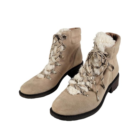 Sam Edelman DARRAH 2 Sand Suede Faux Fur Detail Lace Up Combat Boots Women Sz 10 - Picture 2 of 13
